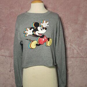 Junior Girl Gray Disney Mickey Mid Crop Sweat Shirt Size XS